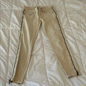 Free People Cream Skinny Jeans with Side Zipper Trim